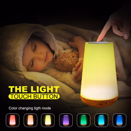 Led controle remoto toque de madeira grão candeeiro mesa quarto lâmpada cabeceira pequena luz da noite atmosfera colorida luz sono